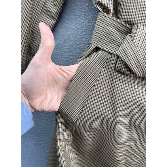 TeenFlo Jacket Womens Sz 8 Plaid Double Breasted Trench Coat Belted Tan - Picture 2 of 13
